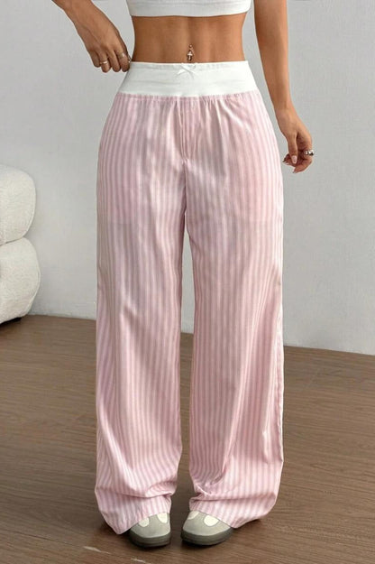 Chic Striped Color Block Baggy Pants