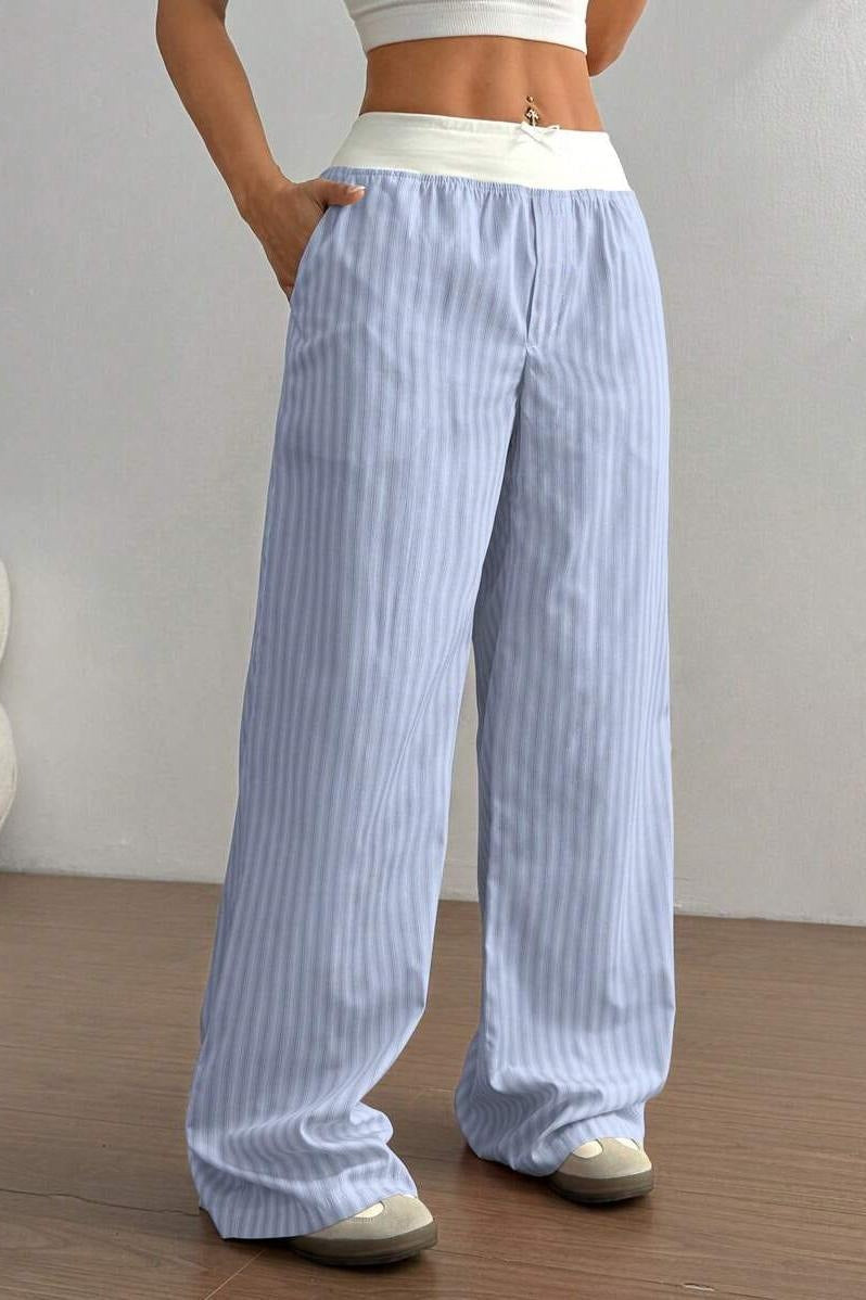 Chic Striped Color Block Baggy Pants