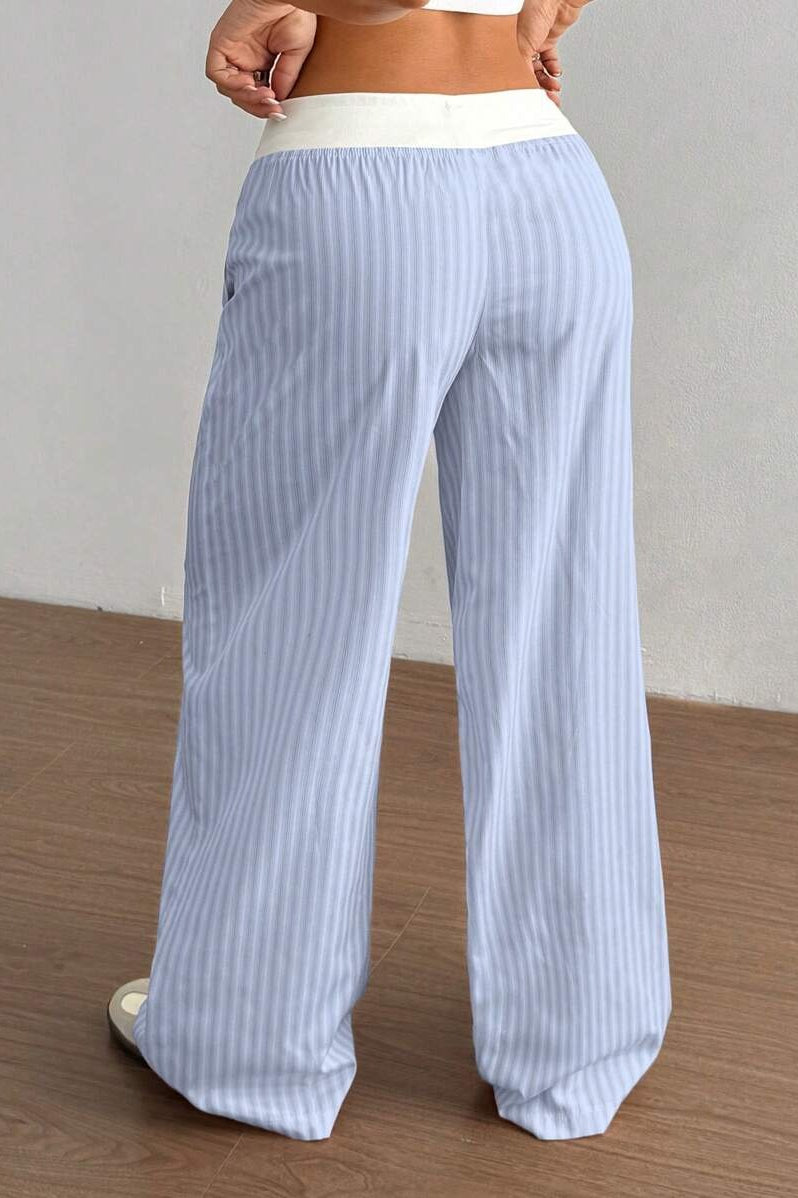 Chic Striped Color Block Baggy Pants