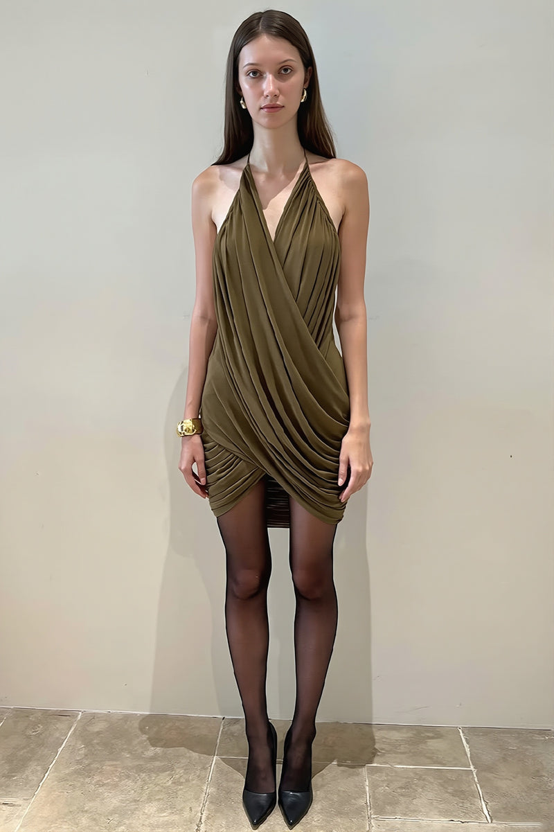 Chic V Neck Ribbed Cami Slim Mini Dress