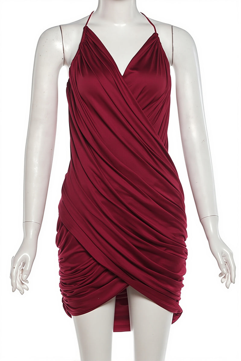 Chic V Neck Ribbed Cami Slim Mini Dress