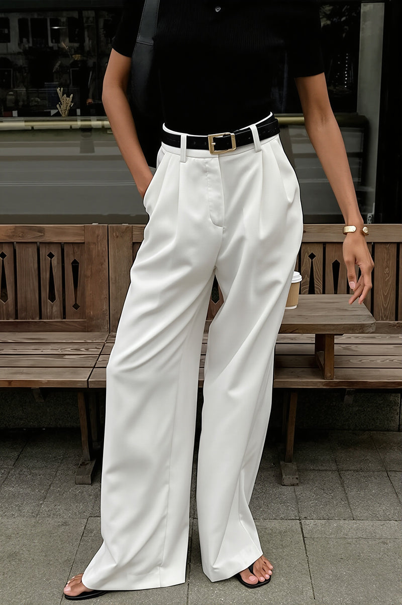 Chic White High Waist Loose Pants