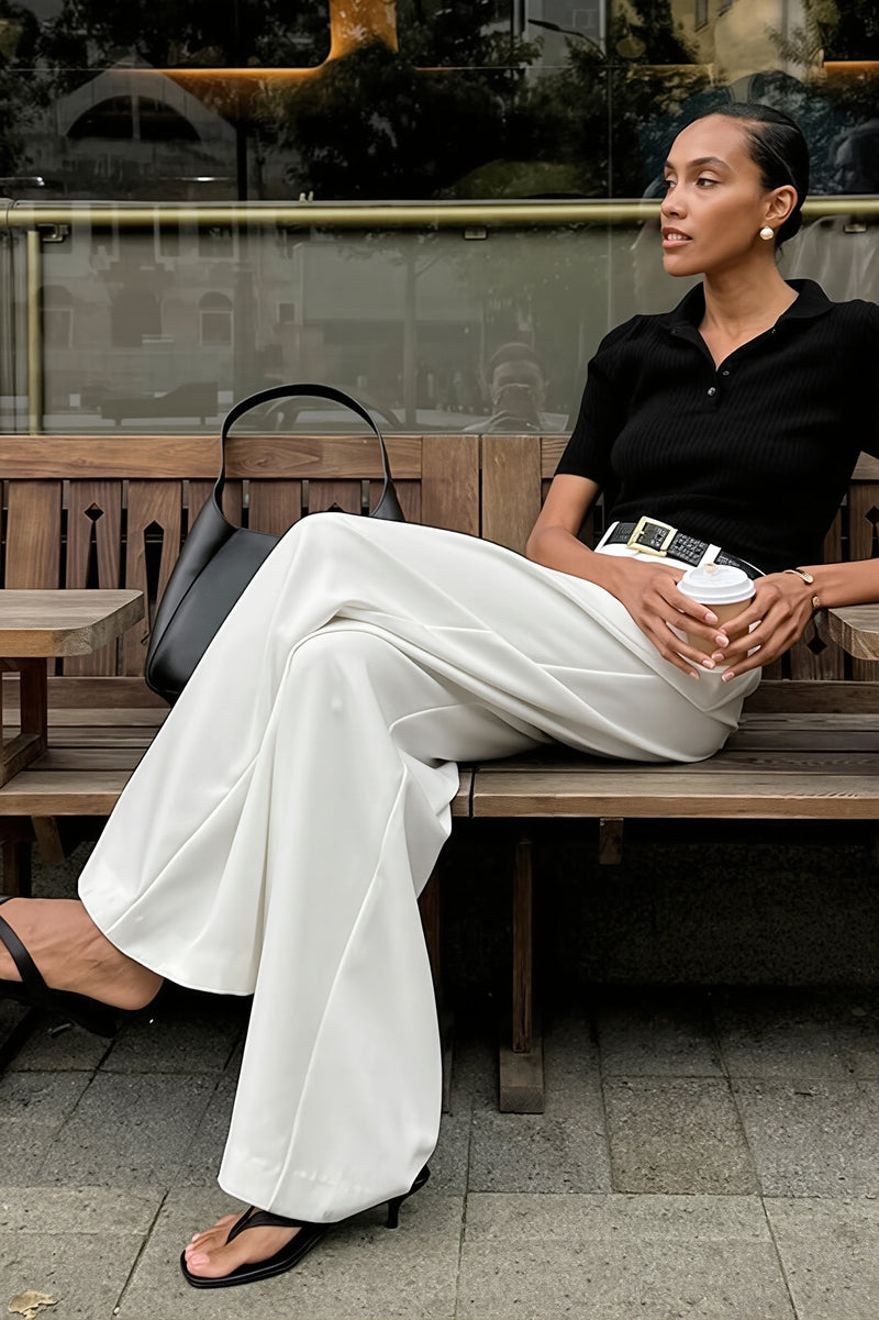 Chic White High Waist Loose Pants