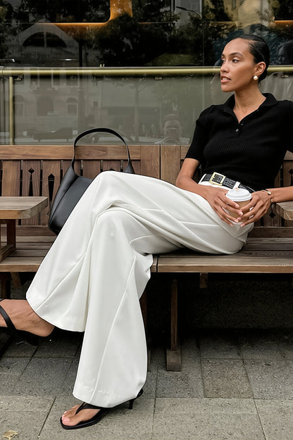 Chic White High Waist Loose Pants