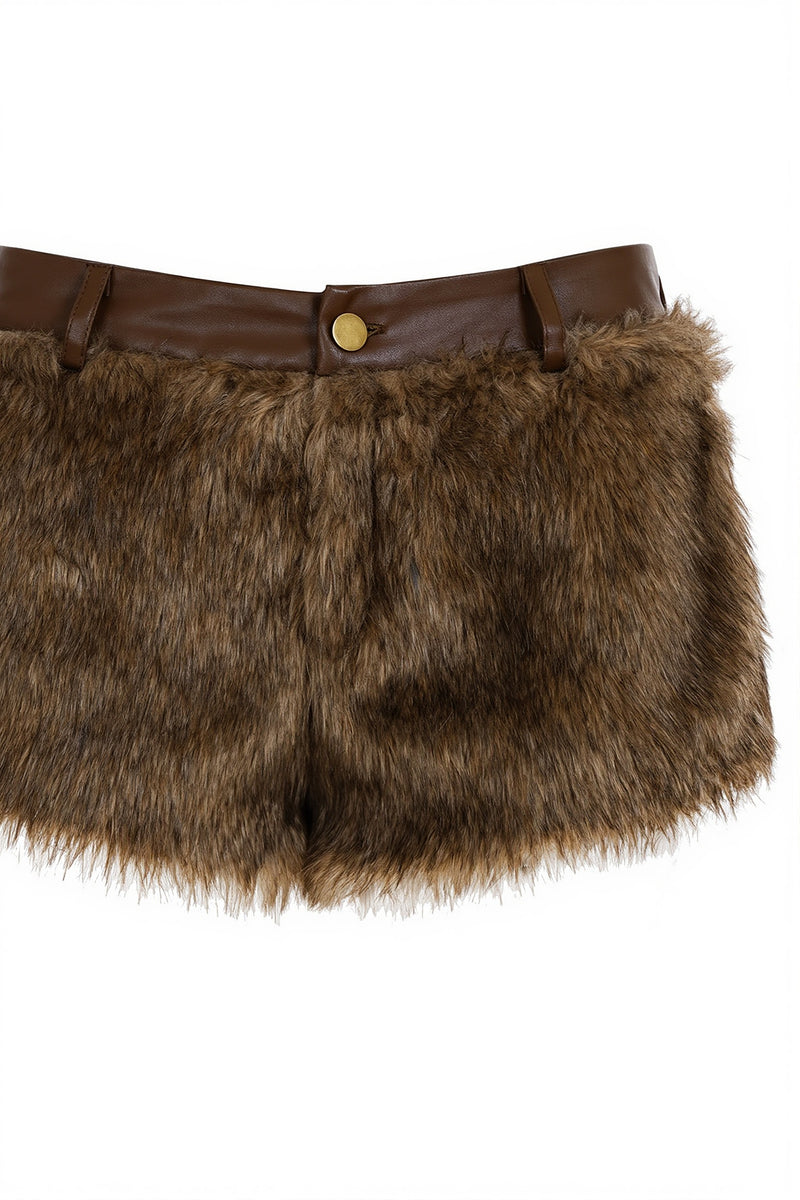 Chic Y2K Retro Leather And Fur Low Waist Shorts