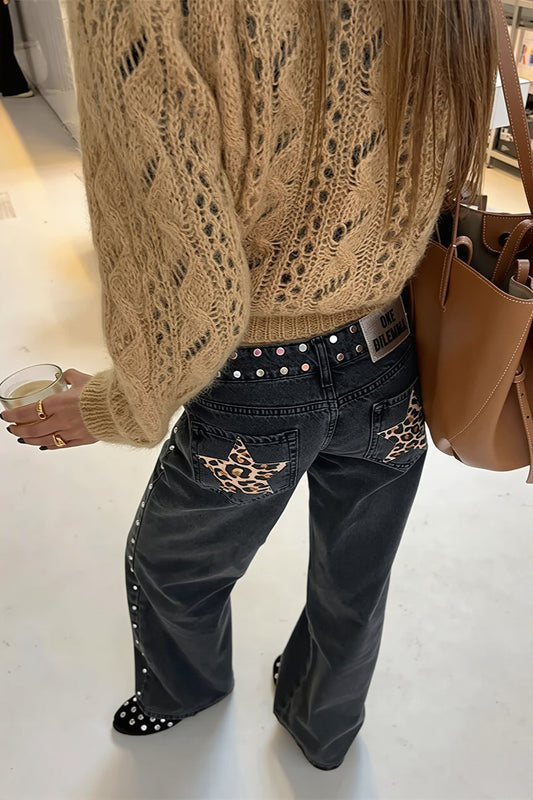 Chic Y2K Star Embroidered Wide Leg Jeans