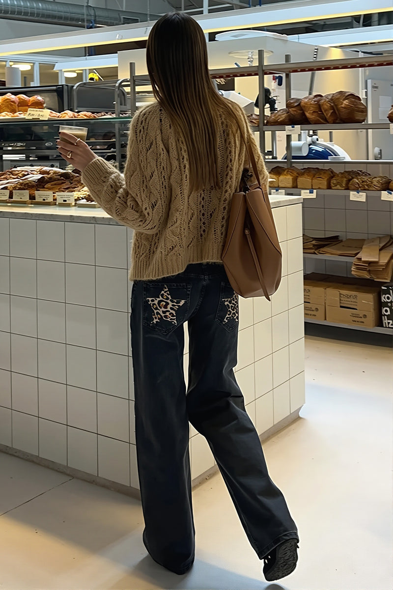 Chic Y2K Star Embroidered Wide Leg Jeans