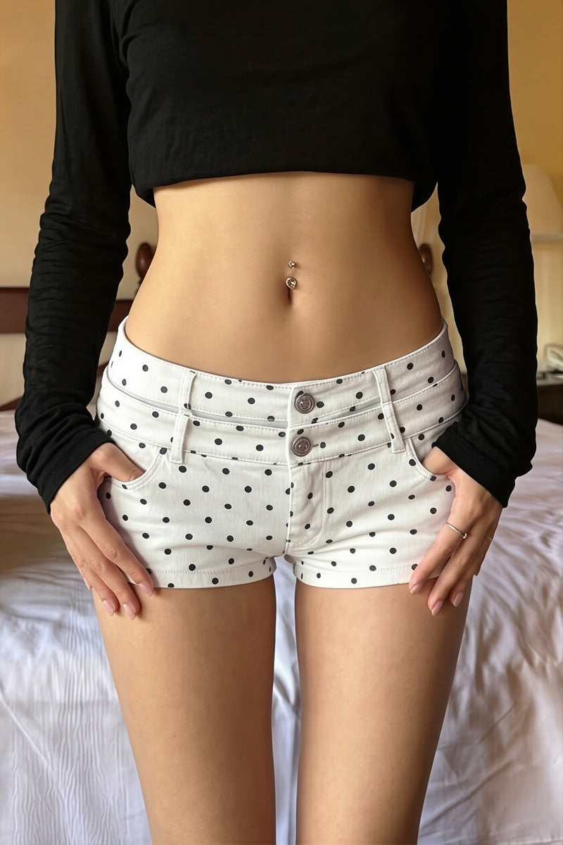 Chic Y2K Streetwear Polka Dot Double Button Denim Shorts