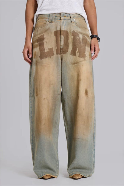 Chic Y2K Streetwear Washed Letter Print Jeans