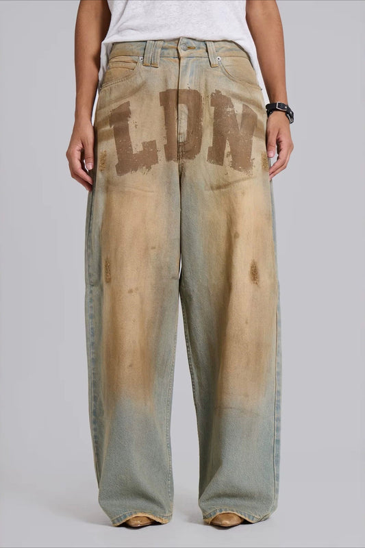 Chic Y2K Streetwear Washed Letter Print Jeans