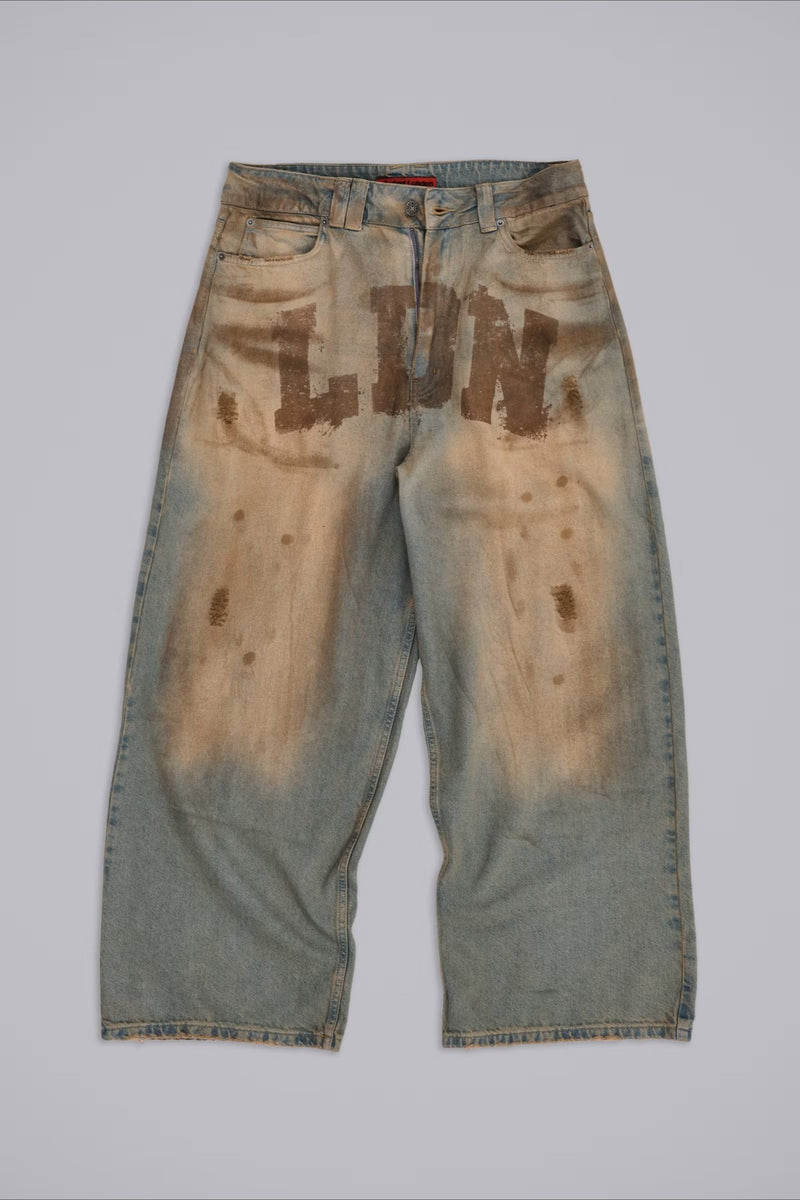 Chic Y2K Streetwear Washed Letter Print Jeans