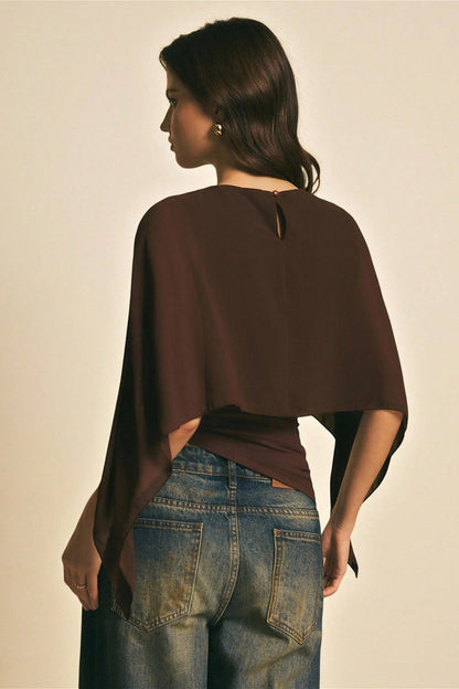 Chiffon Cape Sleeve Irregular Hem Blous