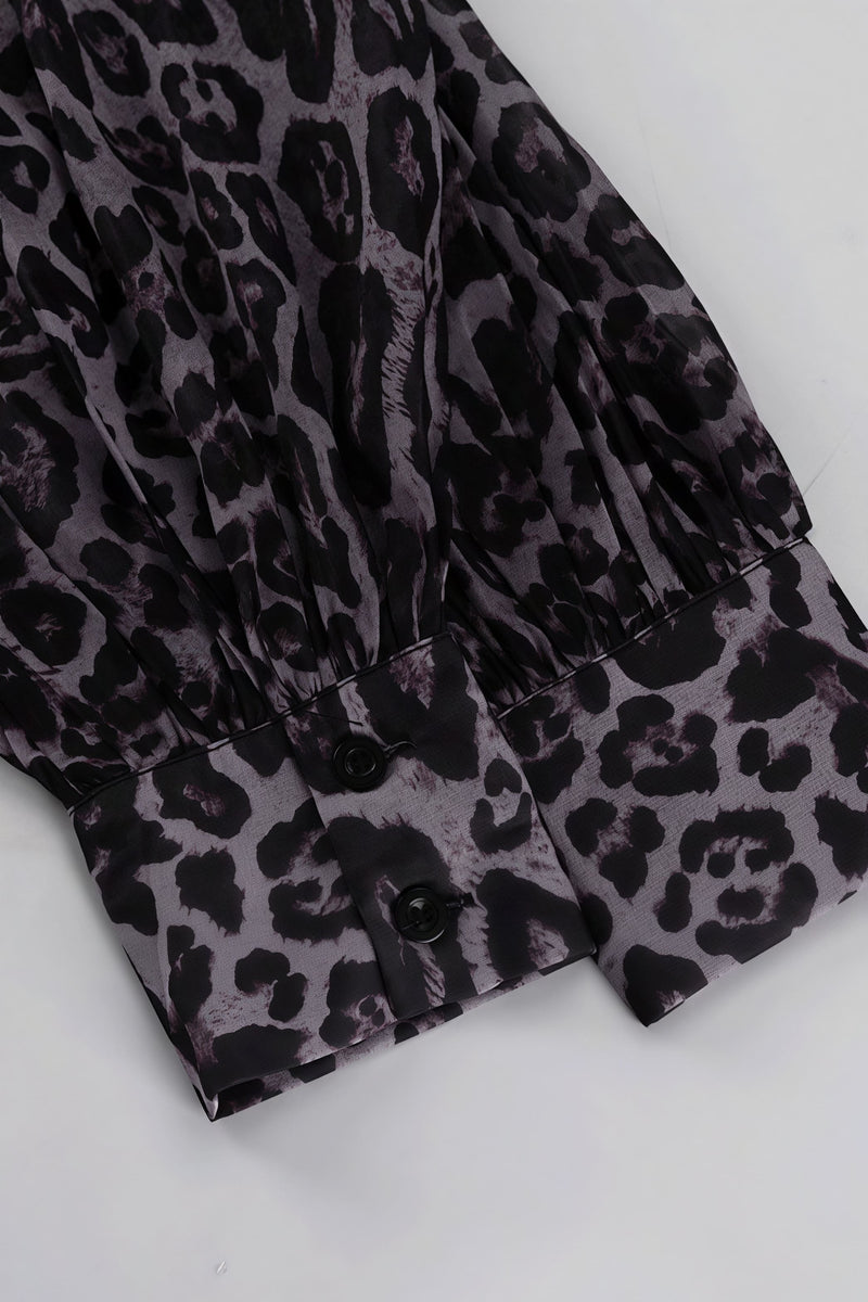 Chiffon Leopard Print Long Sleeve Mini Dress