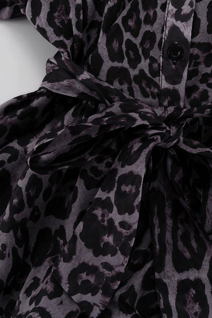Chiffon Leopard Print Long Sleeve Mini Dress