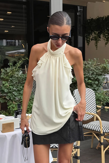 Chiffon Ruffle Halter Tie Back Sleeveless Halter Top