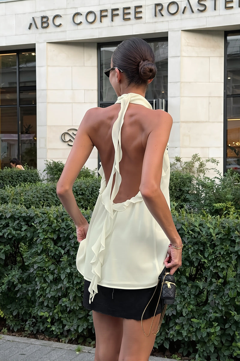 Chiffon Ruffle Halter Tie Back Sleeveless Halter Top