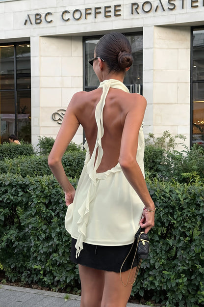 Chiffon Ruffle Halter Tie Back Sleeveless Halter Top