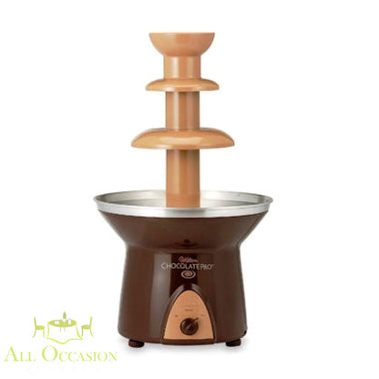 Chocolate fountain with 2 bags of chocolate rental for events, featuring a three-tier design and elegant appearance.