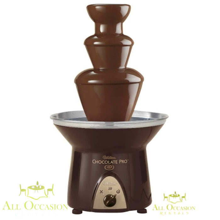 Chocolate fountain with 2 bags of chocolate rental for weddings, parties, and events, featuring a 3-tier fountain design.