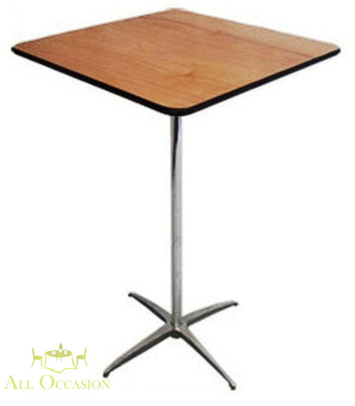 Cocktail Table Short Boy 30 Height x 36 Wide Square with modern wood top and chrome base for events.