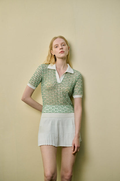 Collared semi-sheer top