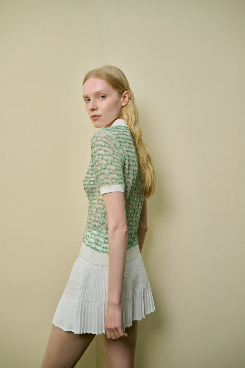 Collared semi-sheer top