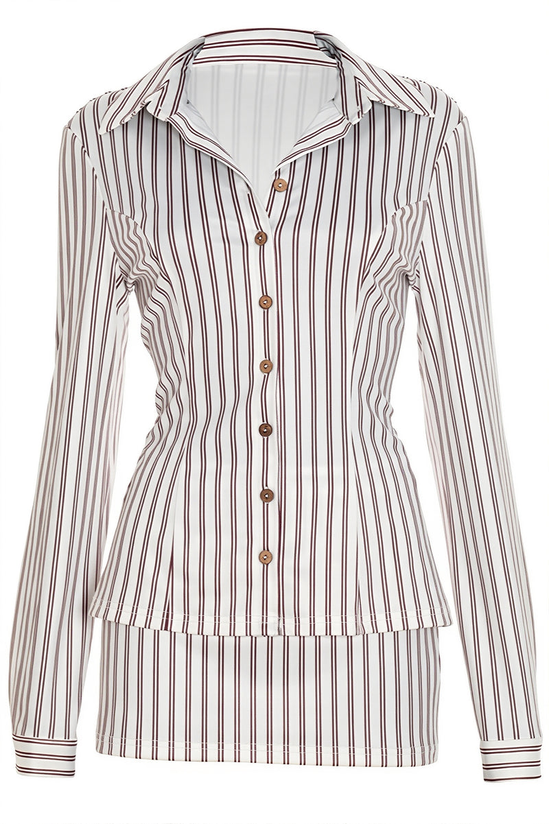Collared Striped Button Bodycon Skirt Set
