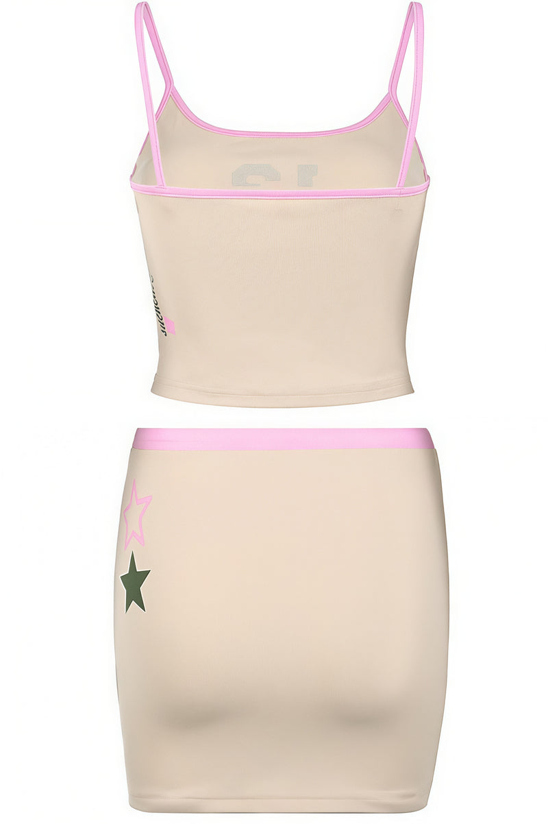Color Block Letter Print Cami Skirt Set