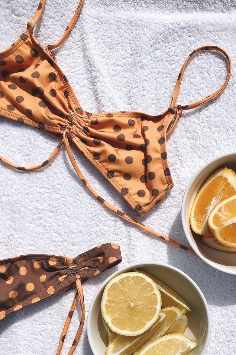 Color Block Polka Dot Tie Bikini Set