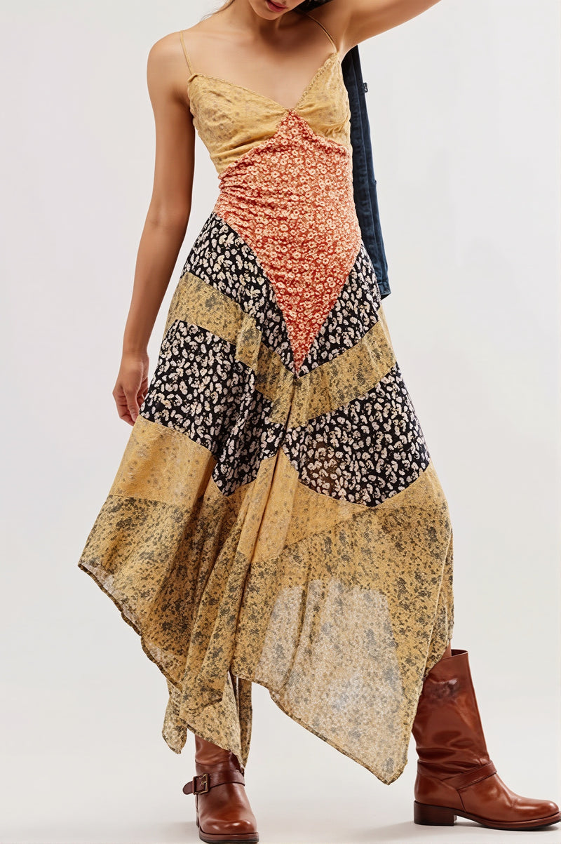 Color Block Print Maxi Boho Dress
