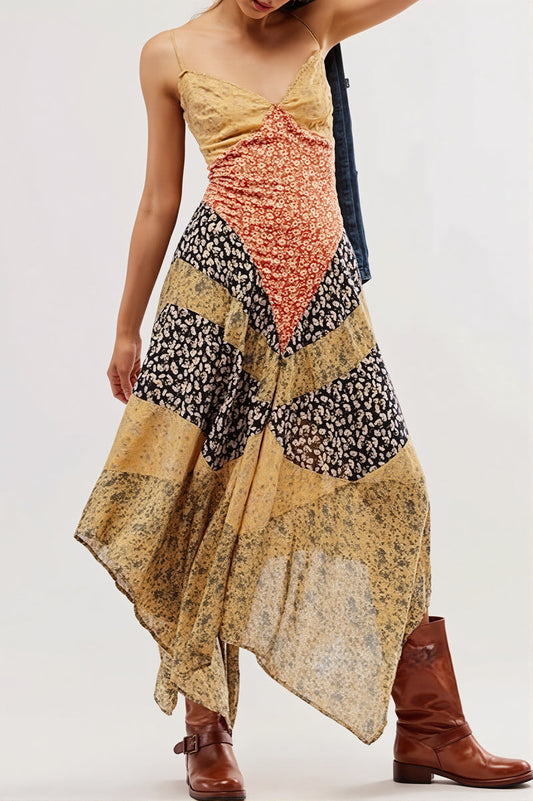 Color Block Print Maxi Boho Dress