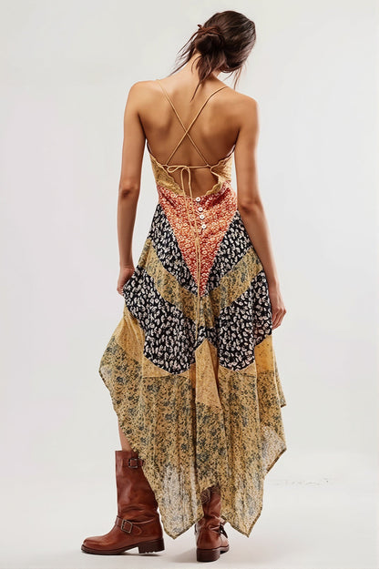 Color Block Print Maxi Boho Dress