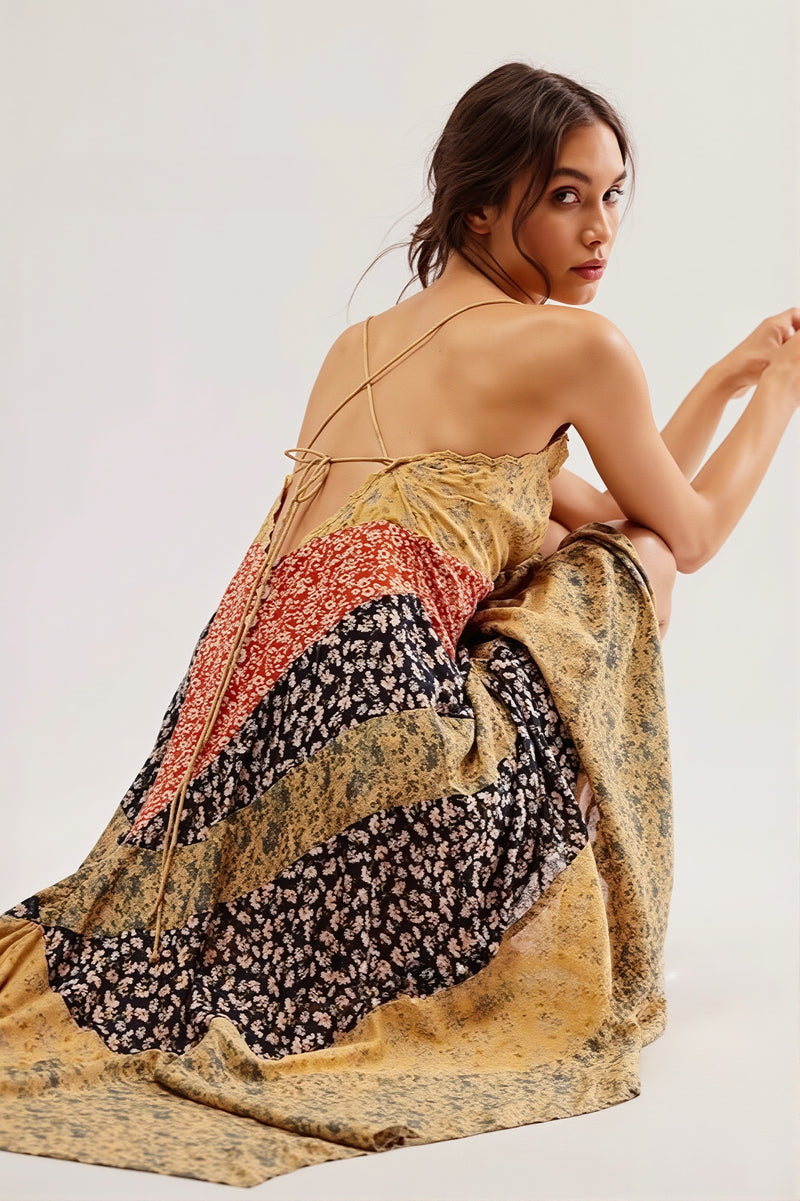 Color Block Print Maxi Boho Dress