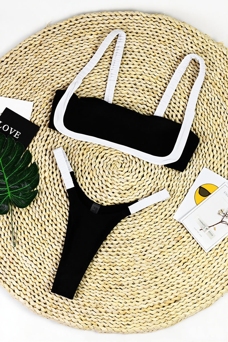 Color Block Strapless Two Piece Bikini Sets