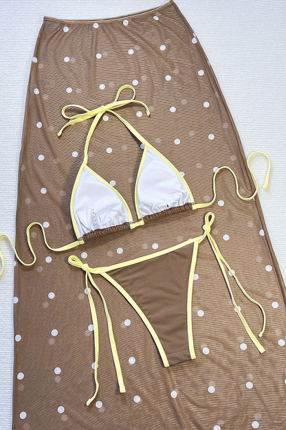 Colorblock Dot Three Piece Swim Set