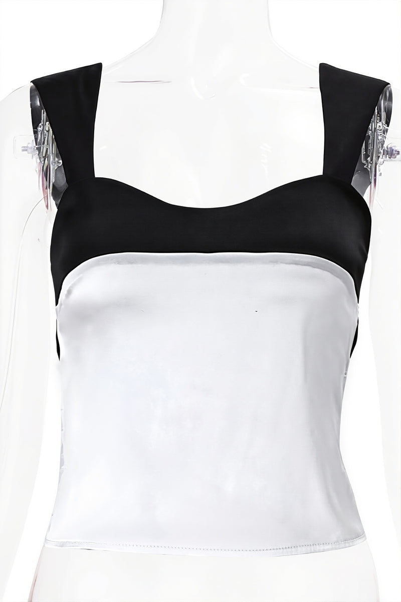 Colorblock Low Cut Tie Back Blouse