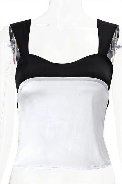 Colorblock Low Cut Tie Back Blouse