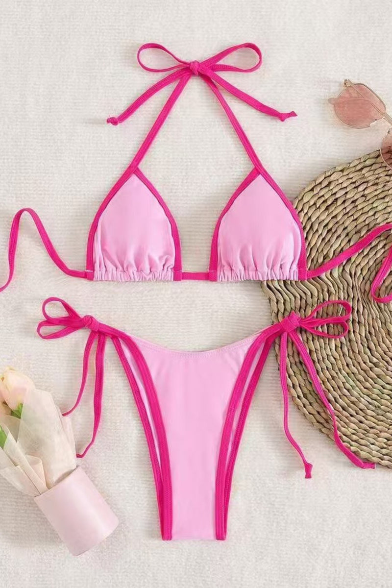 Colorblock Tie Triangle Bikini Set