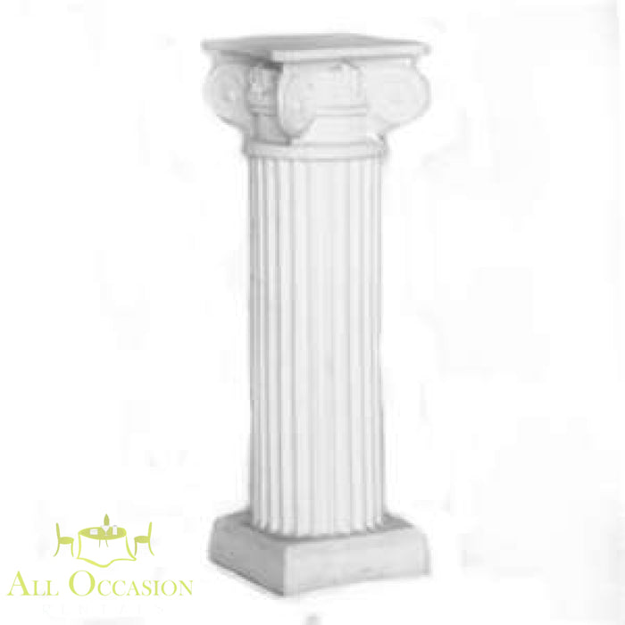 White decorative column for events, perfect for weddings and parties. Available through Corona event rentals.