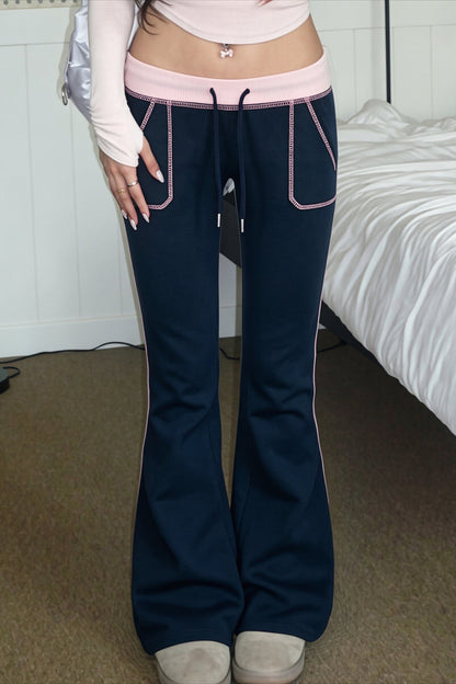 Contrast Drawstring Slim Knit Casual Pants