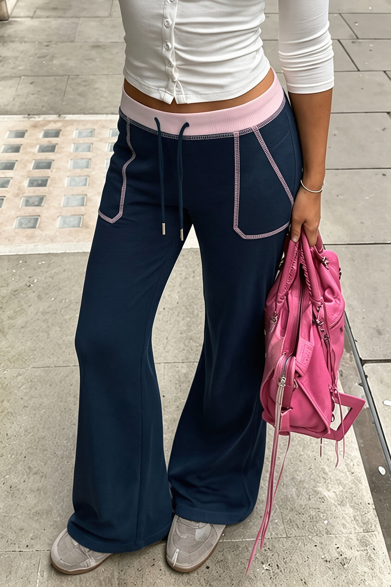 Contrast Drawstring Slim Knit Casual Pants
