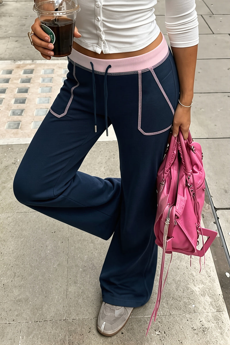 Contrast Drawstring Slim Knit Casual Pants