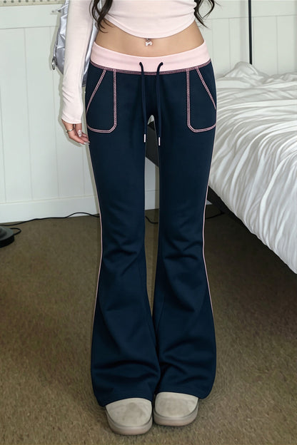 Contrast Drawstring Slim Knit Casual Pants