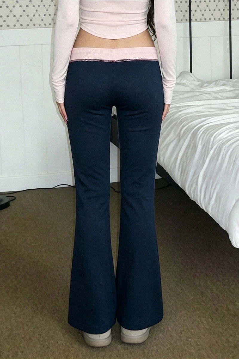 Contrast Drawstring Slim Knit Casual Pants