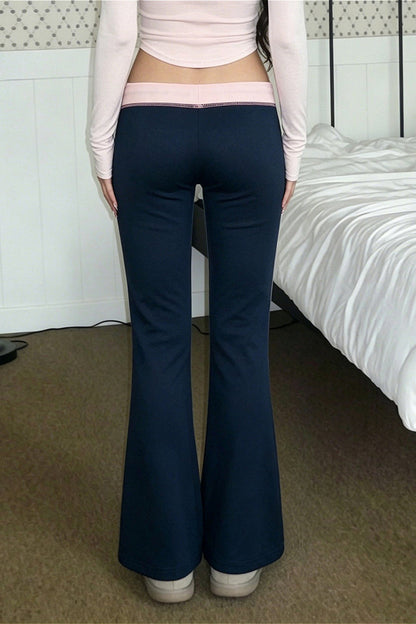 Contrast Drawstring Slim Knit Casual Pants