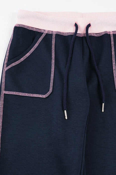 Contrast Drawstring Slim Knit Casual Pants