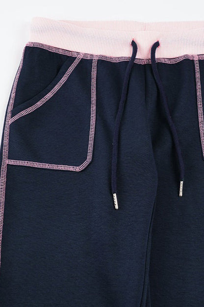 Contrast Drawstring Slim Knit Casual Pants