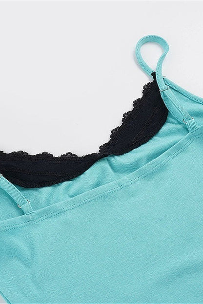 Contrast Lace Fake Two Piece Cami Top