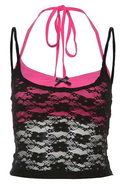 Contrast Lace Solid Sexy Cami Top