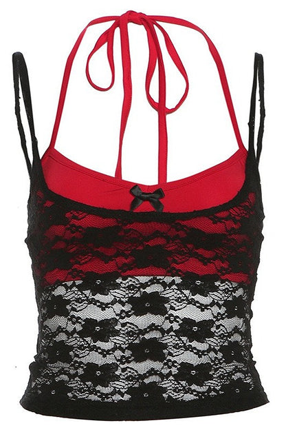 Contrast Lace Solid Sexy Cami Top
